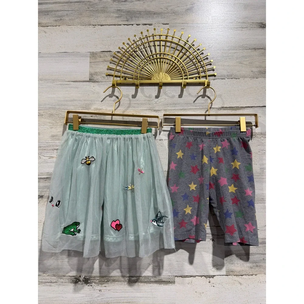 H&M Hanna Andersson Skirt Shorts Girls 6 Appliqué Sparkle Patches Stars EUC